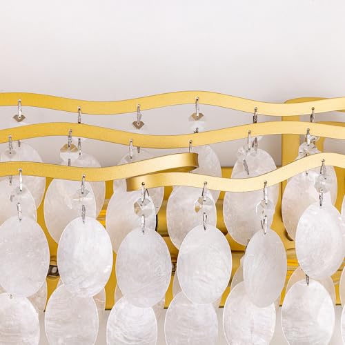 Image of Wellmet Brushed Gold Bathroom Light Fixtures, 4-Light Capiz Shell Vanity Light, Modern Wall Sconces for Mirror, Cabinets, Bedroom, Hallway,Living Room, 27.2 inch W