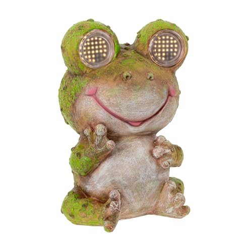 Solar Gartenfigur mit animierten LED-Kulleraugen | Tierfigur mit Rolling Eyes | Stein-Optik | mit 64 Lichtern beleuchtet | wetterfest | solarbetrieben (Frosch)