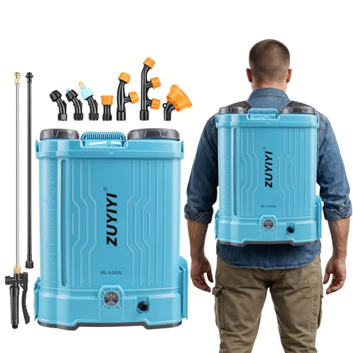 ZUYIYI 4.2 Gallon Battery Powered Backpack Sprayer for Makita 18V Battery(NOT Included) Auto Mixing 100PSI Electric Adjustable Sprayer with Telescopic Wand 7 Spray Nozzles for Garden Weed Yard Lawn