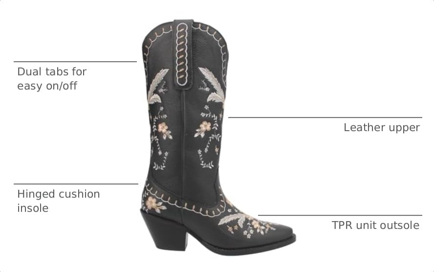 Image of Dingo Womens Full Bloom Floral Round Toe Casual Boots Knee High Mid Heel 2-3 inch