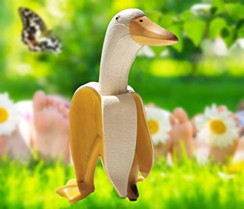 Tellme Banana Duck Statue, Kawaii Garden Art Sculpture Gnomes, Funny Whimsical Resin Figurines, Cute Duck Decor for Porch, Patio, Lawns, Yards, Office, Home, Personalized Ornament Weird Gifts (1 PC)
