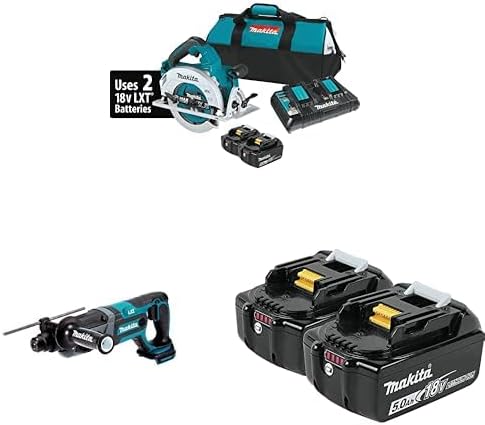 Makita XSH06PT 36V (18V X2) LXT Brushless 7-1/4” Circular Saw Kit & XRH04Z 18V LXT 7/8" SDS-PLUS Rotary Hammer with bonus BL1850B-2 18V LXT Lithium-Ion 5.0Ah Battery, 2/pk