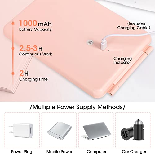 Buqikma Travel Makeup Mirror With Lights,7.9Inch Folding Lighted Travel Mirror Dimmible Ultra Thin Tabletop Cosmetic Mirror Usb Rechargeable Compact Mirror For Travel And Women #TOP5