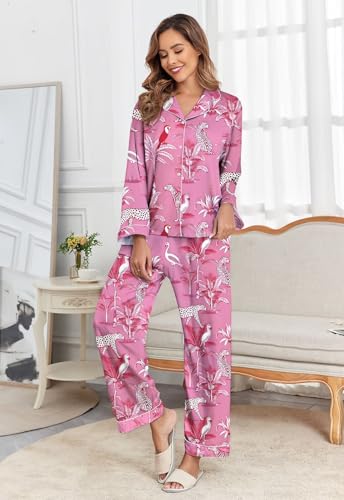 Image of Brosloth Women's Silk Satin Pajamas Pjs Sets Cute Lace Pattern Two Piece Loungewear Set Button Up Pajamas Sleepwear Black