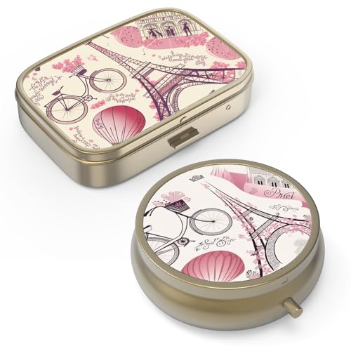 Image of Pill Case Pill Box with Mirror Retro Small Pill Case for Purse or Pocket Bronze Pill Box or Vitamins, Fish Oil, Supplements, Pill Containe Travel Gifts（2PCS）