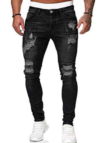 Osheoiso Vaqueros Rasgados de Hombre Skinny Denim Jeans Vintage