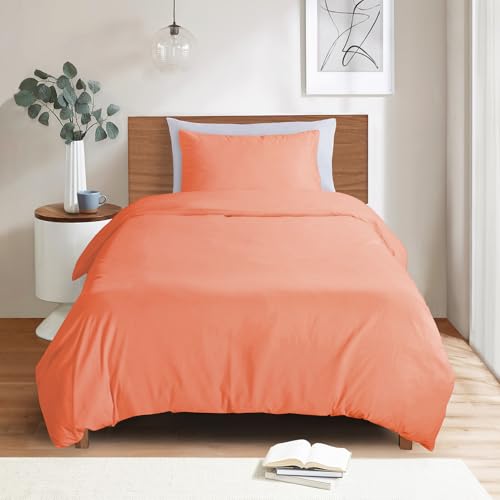 Image of Mejoroom Coral Twin Duvet Cover - Twin Bed Cover - Soft and Breathable Bedding Sets with Zipper Closure, 2Pieces, 1 Duvet Cover (68x90) and 1 Pillow case(20x26)
