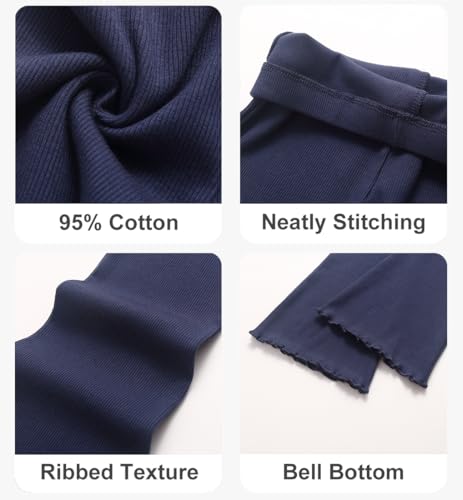 Image of Baby Toddler Girl Flare Pants 4 Pack Girls Ribbed Cotton Leggings | Soft & Stretch,Wide Leg,Comfy Elastic Waistband,Pull-On Style,Solid Color,Ruffle Bell Bottom Pants,Casual Fall Winter Clothes