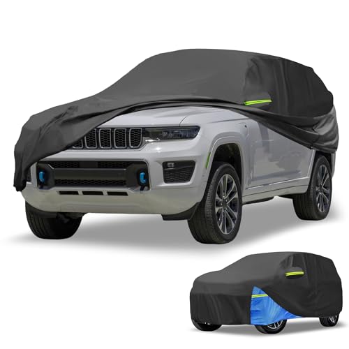 Partuto Copertura Auto Impermeabile Copertura Auto Esterna Completa per Jeep Grand Cherokee 2002-2023 210D Oxford Cloth Nero Blu con Zipper per Porta Tutte le Stagioni