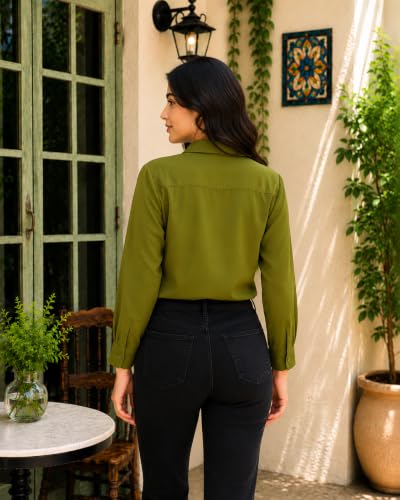 Image of FUNDAY FASHION Women Solid Regular Fit V Collered Casual Shirt