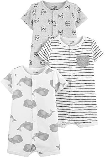 Simple Joys by Carter's Baby Boys' Snap-Up Rompers, Pack of 3, Whales/Stripe/Panda, 12 Months
