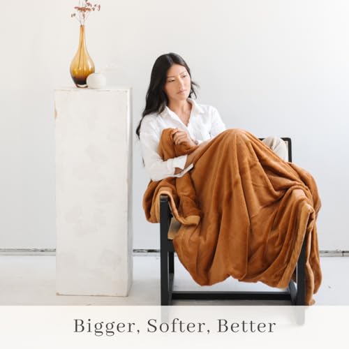 Image of SARANONI Oversized Luxury Blanket | Breathable Super Soft, Lush, Plush Comfy Blankets for Adults | Camel - X-Large 60 inch x 80 inch