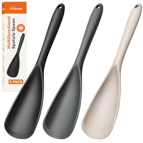 3 PACK Silicone Cooking Spatula & Spoon for Nonstick Cookware, Multifunction Spoonula for Baking, Cooking, Serving, Mixing, Stirring, Scoop, Scrape - One-Piece Formed, Sturdy BPA-Free, Dishwasher Safe