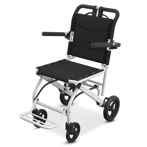 Nihhcune Wheelchairs for Adults, Utral-Lightweight Foldable Transport Chair with Seat and Backrest, No Installation Design, 18lb Portable Folding Travel Wheel Chairs with Carbon Steel for Seniors