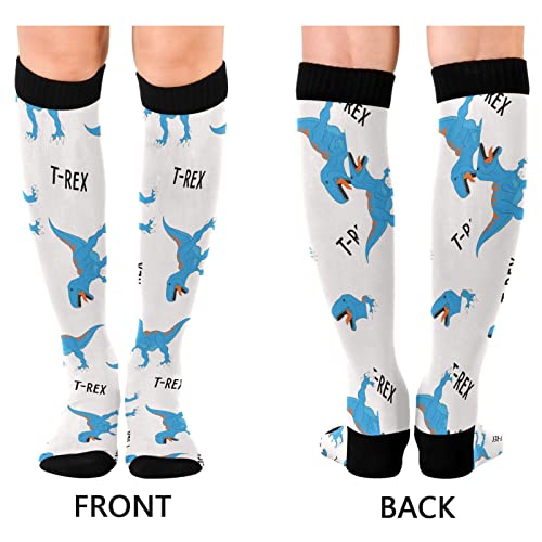 Wusikd T-rex Dinosaur Compression Socks for Women and Men Circulation Cute Animal Pattern Long Socks for Athletic Running 12