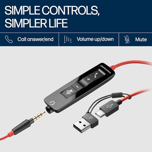 Image of Poly Blackwire 5220 USB-A Wired Headset (Plantronics) - Flexible Noise-Canceling Boom Mic - Ergonomic Design - Connect to PC /Mac, Mobile via USB-A or 3.5 mm - Works w /Teams, Zoom - Amazon Exclusive