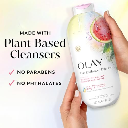 Olay Body Wash for Women, Fresh Radiance, 24/7 Skin-Loving Freshness, Visibly Radiant, Plant Based Cleansers, Vitamin B3 & Antioxidant Blend, For All Skin Types, Watermelon & Agave Scent, 22 fl oz - Image 5