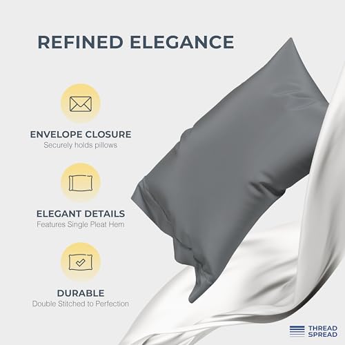 Image of THREAD SPREAD 100% Egyptian Cotton Split King Sheets Sets for Adjustable Bed - 1500 Series Split King Sheets (5 PC, Dark Grey), Silky Soft, Sateen, Cooling & Breathable, 17 inch Deep Pocket Bed Set