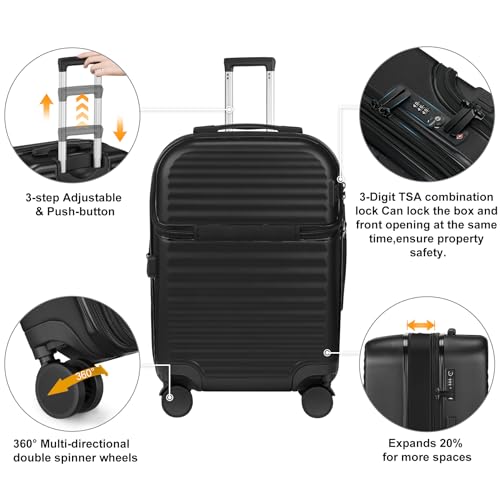 Itslife Luggage Sets 4 Piece Luggage Suitcases with Wheels, ABS shell with TSA Lock Spinner Wheels Carry On Luggage Set (20/24/28 inch, Black)2