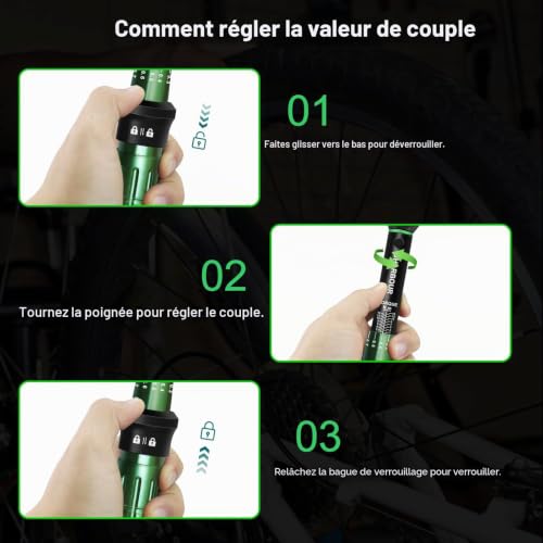 Uharbour Clé Dynamométrique Vélo 1-15 Nm, Clé Dynamométrique Vélo 1/4", Précision ±3% avec Certificat de Calibration, Kit 15 Pièces Complet pour Entretien Vélo avec Embouts, Adaptateur & Rallonge – vue 6