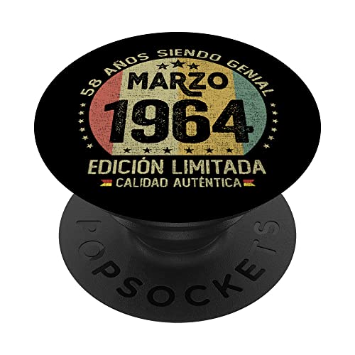 Regalo 58 años Cumpleaños Hombre Mujer - Marzo 1964 PopSockets PopGrip Intercambiable