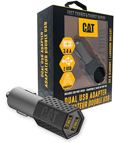 CAT Dual USB DC Vehicle Adapter (3.4 AMP) - Multi USB Port Fast Car Charger for Charging Multiple Phones, Tablets, Devices, Or Smart Phone Accessories