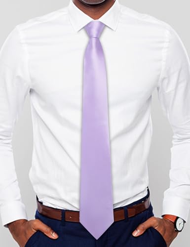 Image of Hi-Tie Zipper Lavender Paisley Ties for Men Adjustable Pre-Tied Necktie Lapel Pin Pocket Square Cufflinks Set