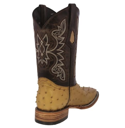 Texas Legacy Mens Sand Cowboy Boots Ostrich Quill Print Leather Square Toe Botas3