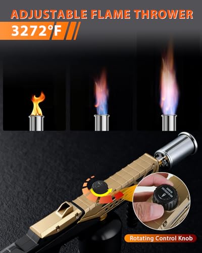 Powerful Propane Torch Gun Flame Thrower, 3275°F Adjustable Blow Torch for BBQ Grill, Searing Steak, Charcoal Lighter, Campfire & Fire Starting, Outdoor Camping Gift for Men (Tank Not Included) — view 2