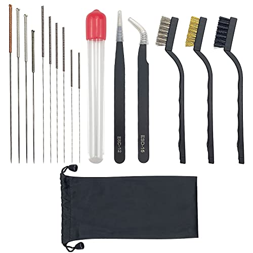 17pcs 3D Printer Nozzle Cleaning Kit Stainless Steel Extruder Nozzle Cleaning Needles Tweezers Anti-static Brushes for 3