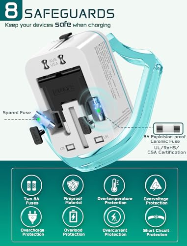 Image of Universal Travel Adapter Worldwide, TECSIX International Plug Adapter with 2 USB-C & 2 USB-A Ports, 5-in-1 Travel Power Adapter for EU UK US AUS, Compact Travel Essentials for 200+ Countries