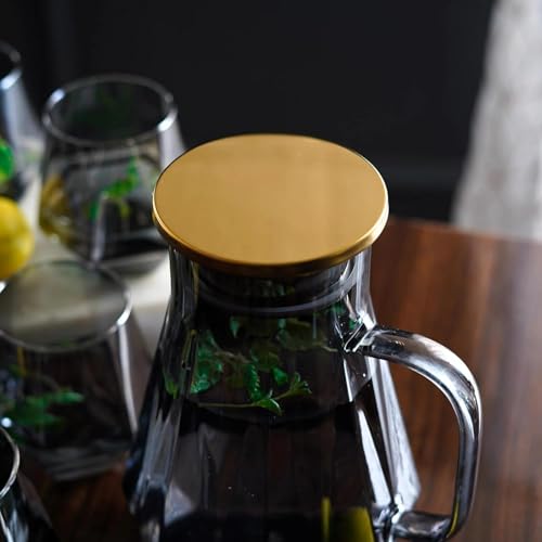 Image of Premium Water and Juice Black Glasses and Jug Set Combo [6 Piece Glass 350ML & 1 Piece Jug 1.4 Liter] Transparent Pitcher Set for Dining Table, Home & Restaurant,Party (MTS - 07)
