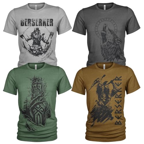 4er-Pack T-Shirt Nordischer Wikinger | Rabe | Runen | Walküre | Ragnarök | Vikings | Walhalla | Midgard | Tshirt der nordischen Mythologie