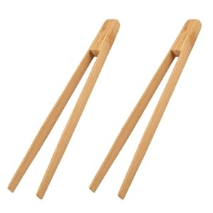 2 Pcs Pinze classiche riutilizzabili in bambù，30 cm, pinza in legno per grigliare, scanalata con manico fisso，ideali per tostapane, frutta, pane e sottaceti, utensili da cucina per formaggio