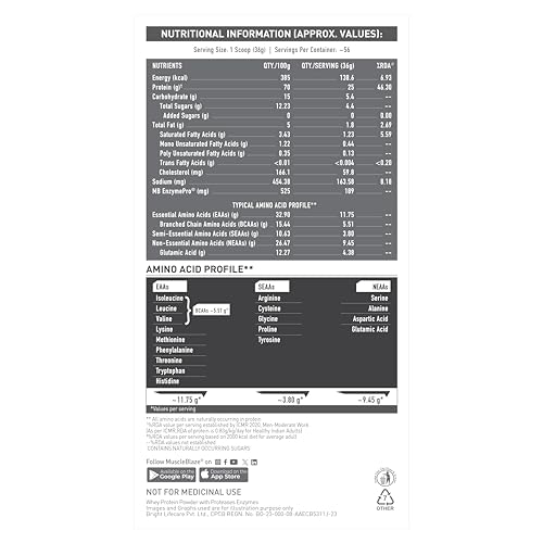 Image of MuscleBlaze Biozyme Performance Whey Protein Powder, Magical Mango (2kg / 4.4lbs) & Micronised Creatine Monohydrate CreAMP Powder, Unflavoured (32 Servings, 100g) | Pack of 2