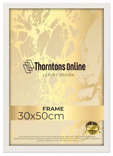Throntons White Frame 30 x 50 cm MDF Wood Photo Picture Poster Frame with Acrylic Glass Portrait or Landscape Wall Mount Decoration Display