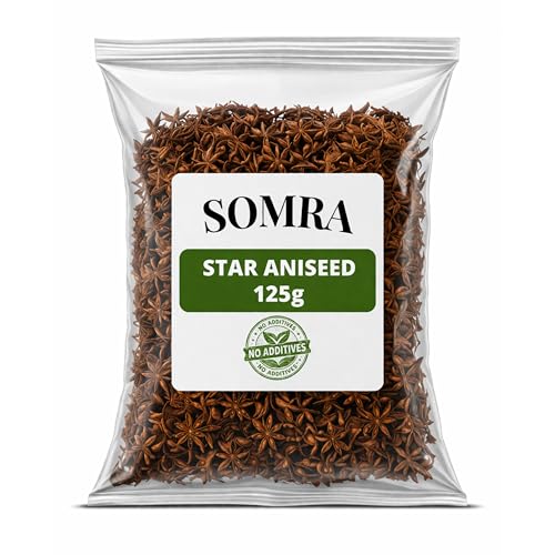 Somra - Star Aniseed 125g - Premium Whole Star Anise Pods Ideal Spice for Cooking Baking Chai Tea & Herbal Tea - Resealable Bag