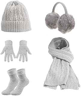 Warmiehomy Hat Gloves Scarf Set for Women Ladies Girls Soft Warm Knitted Beanie Cap Long Scarf 3 in 1 Winter Thick Set for Outdoors Walking Shopping Skiing Fishing Camping