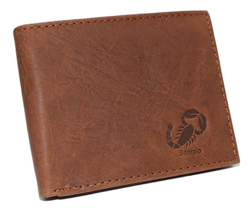 MARSHAL Scorpio Logo Men's Bifold Trifold RFID Blocking Real Leather Wallet Scorpion Zodiac Sign (Bifold)