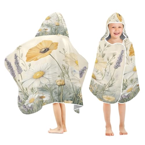 Kigai Wildflowers Hooded Beach Towel for Kids Soft Absorbent Quick Dry Bath Towel with Hood Lightweight Toddler Shower Pool Bath Wrap for Boys Girls