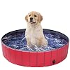 Hundepools 80 * 20cm Planschbecken für Haustier, Faltbarer Planschbecken mit Wasserablassventil für Hunde Haustiere Welpen Kinder PVC rutschfeste Badewanne, Rot