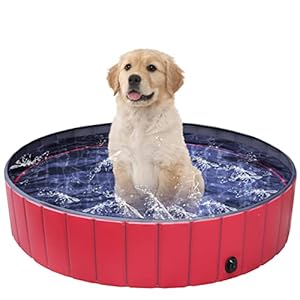 Hundepools 80 * 20cm Planschbecken für Haustier, Faltbarer Planschbecken mit Wasserablassventil für Hunde Haustiere Welpen Kinder PVC rutschfeste Badewanne, Rot