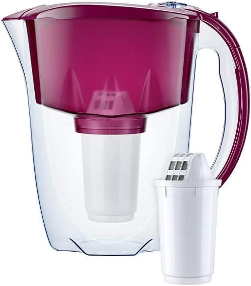 AQUAPHOR Prestige Fridge Water Filter Jug, Includes 1x A5 350litre Cartridge to Reduce Limescale, Chlorine & Heavy Metals, Plastic, Volume 2.8 L, Cherry