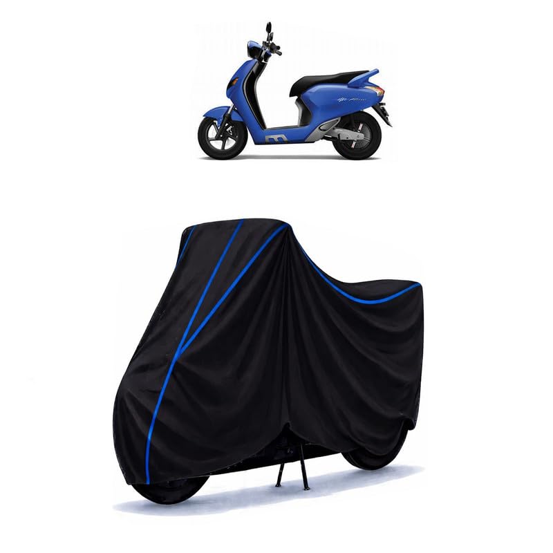 Image of Scooty Cover Water Resistant for I Flow BS6 | Universal Scooter & Bike Cover | Heavy Duty UV Dust, Rain & Scratch Protection | Elastic Fit All Weather Indoor Outdoor | Black with Blue Piping