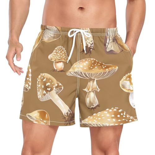 Mushroom Pattern Men's Swim Trunks with Liner Quick Dry Beach Shorts Swimwear Bathing Suit S-XXL