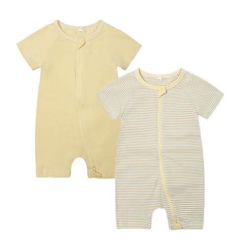Image of Feidoog Baby Boys 2Pack Rompers Summer Short Sleeve 2 Way Zipper One-Piece Romper Jumpsuit Sleep and Play