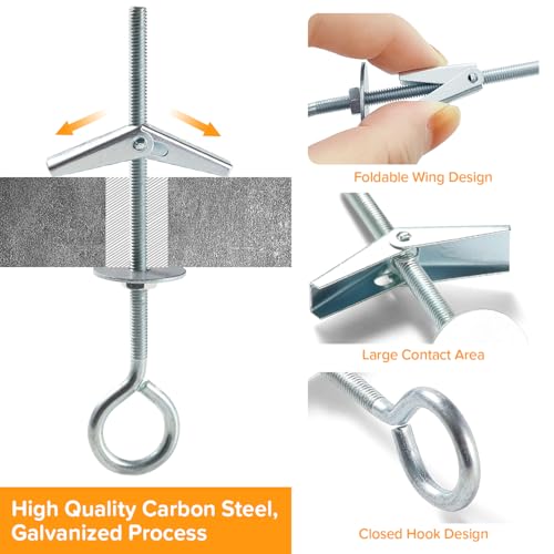 Lyeteung M4 Wing Spring Toggle Closed Hook Set, Ceiling Plasterboard Mount With Hex Nuts - Image 3