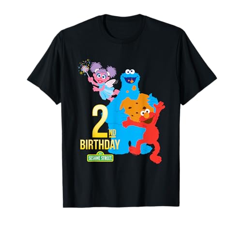 Sesame Street Black Classic Fit 2nd Birthday T-Shirt - Crew Neck, Short Sleeve, Cotton & Polyester