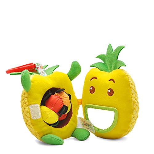 Image of Jollybaby Newborn Plush Stuffed Fruit Rattle Toy for Stroller Car Seat Crib, Montessori Sensory Plush Pineapple Toy with Rattle and Mirro Toy for Baby 0-6-12 Month, Infant Baby Boy & Girl Shower Gift
