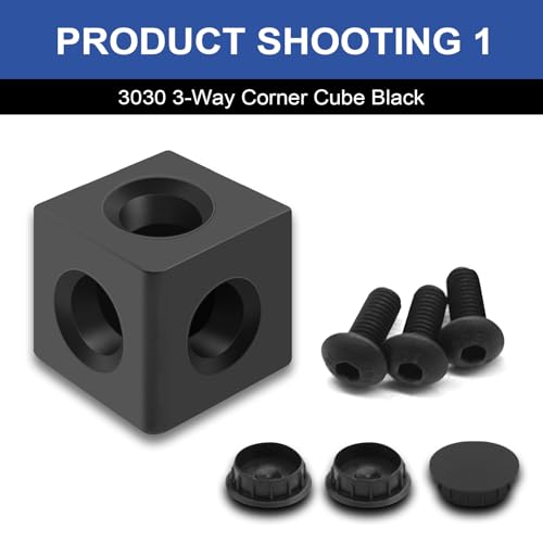 Image of 12pcs 3030 3-Way Corner Cube 3030 Extrusion Hardware T-Slot V-Slot Accessories with Screws and Nuts for 3030 Aluminum Extrusion Connector 3D Printer Accessories Black